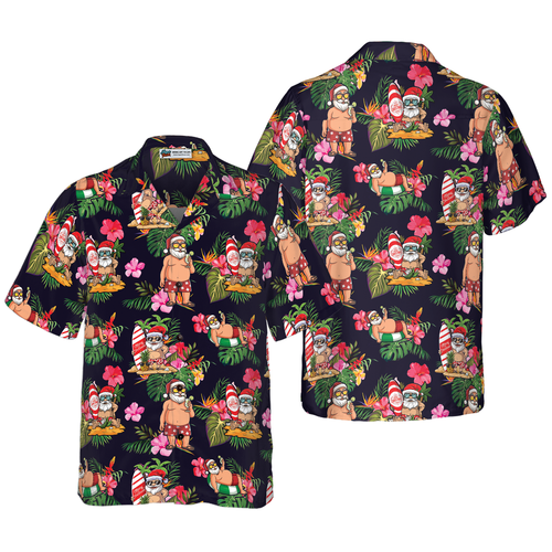 Drune | Hyperfavor Weihnachten Hawaiian Shirt, Santa mit tropischem Blumenmuster Kurzarmshirt, Weihnachtshir Idee Geschenk für Männer und Frauen