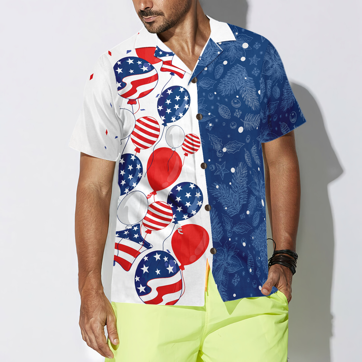 Drune | Hyperfavor Weihnachten USA Ballons Muster Hawaiian Shirt, Weihnachtshemden Kurzarm Button-Down-Hemd für Männer und Frauen