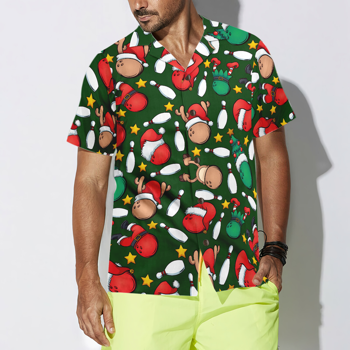 Drune | Hyperfavor Weihnachts-Hawaiianhemden, Weihnachts-Bowlingmuster-Shirt Kurzarm, Weihnachts-Shirt Geschenkidee für Männer und Frauen