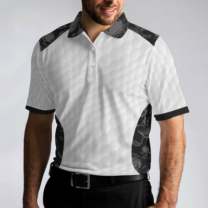 Drune | Grip It Rip It Sip It Golf Weißes Polohemd, Totenkopf-Musterhemd für Weihnachten, Gruselige Geschenkidee für Golfer