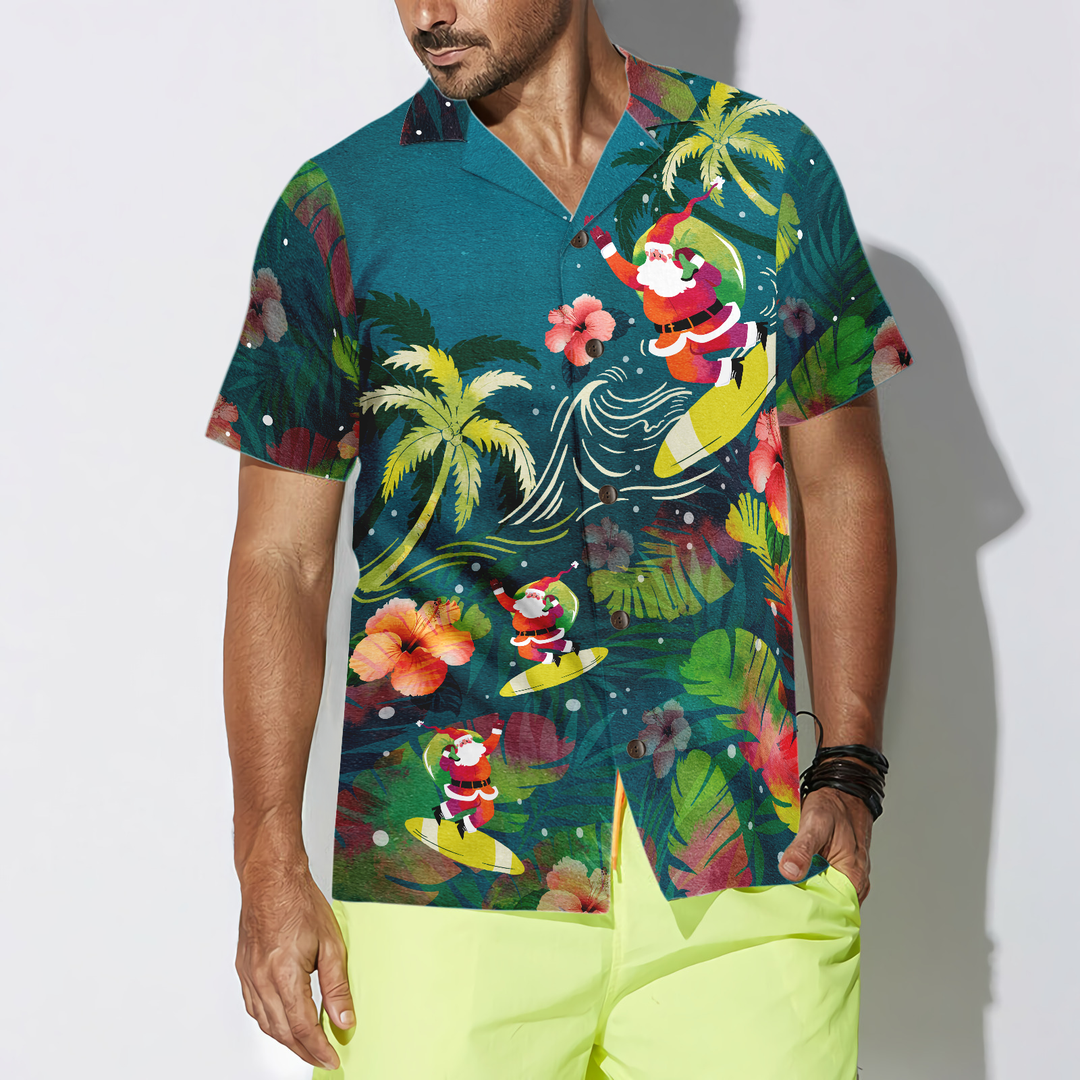 Drune | Hyperfavor Weihnachten Hawaiian Shirts für Männer und Frauen, Santa Surfen Tropisches Hawaiian Shirt Knopfdown Shirt Kurzarm