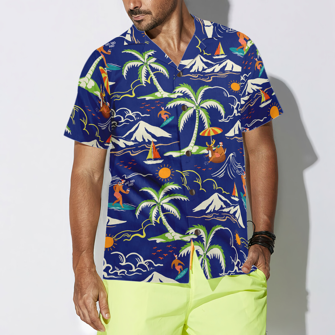Drune | Hyperfavor Weihnachts-Hawaiian-Shirts, Santa Strand Sommer Muster 3 Kurzarmhemd, Weihnachtshemd Geschenkidee für Männer und Frauen