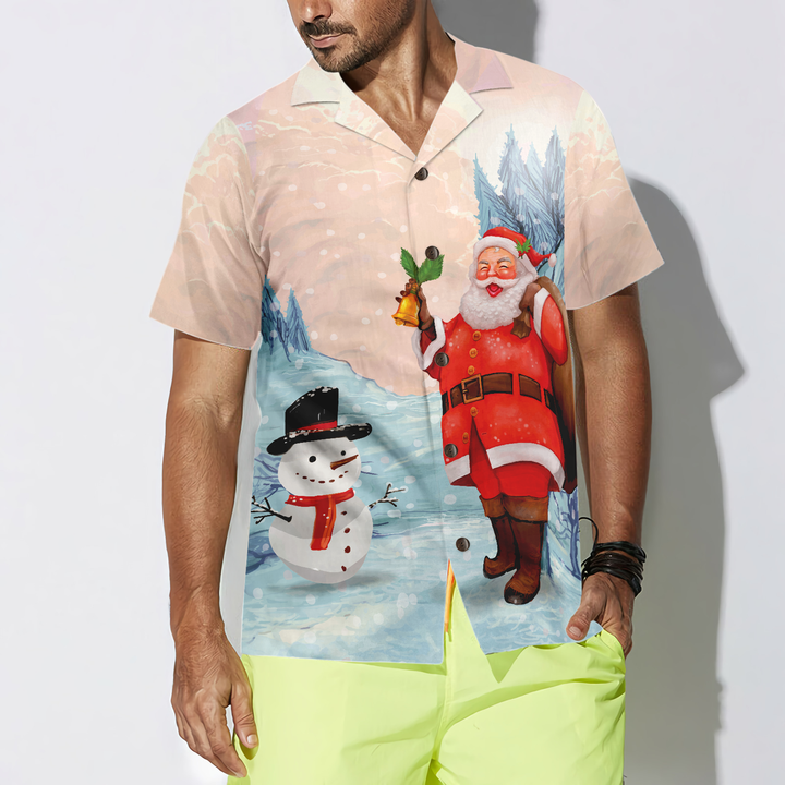Drune | Hyperfavor Weihnachten Hawaiian Shirts, Santa mit Schneemann Shirt Kurzarm, Weihnachts Shirt Idee Geschenk für Männer und Frauen