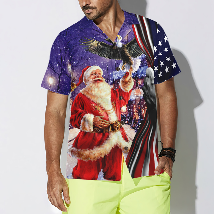 Drune | Hyperfavor Weihnachts-Hawaiian-Shirts, Santa mit Adler Shirt Kurzarm, Weihnachts-Shirt-Idee Geschenk für Männer und Frauen