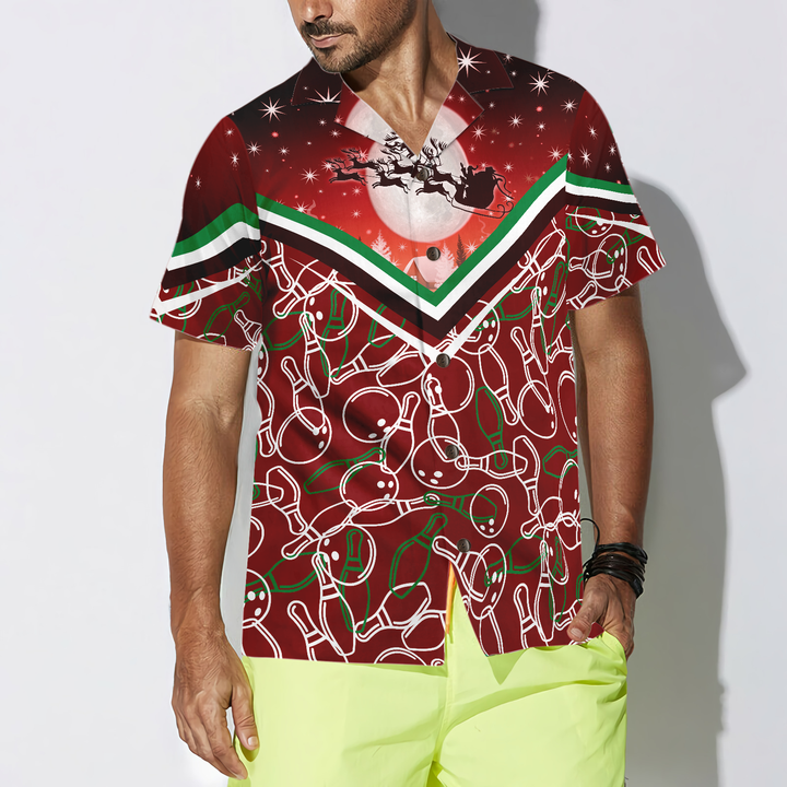 Drune | Hyperfavor Weihnachts-Hawaiian-Shirts, Weihnachtsnacht mit Bowling-Muster Shirt Kurzarm, Weihnachts-Shirt Geschenkidee für Männer und Frauen