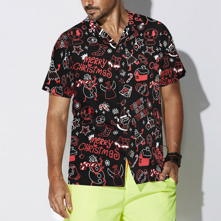 Drune | Hyperfavor Weihnachts-Hawaiianhemden, Weihnachts-Linienmuster-Hemd Kurzarm, Weihnachtshemd Geschenkidee für Männer und Frauen