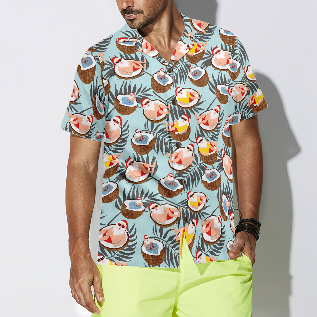 Drune | Hyperfavor Weihnachts-Hawaiian-Shirts, Weihnachtsmann mit Kokosnuss-Shirt Kurzarm, Weihnachts-Shirt-Idee Geschenk für Männer und Frauen