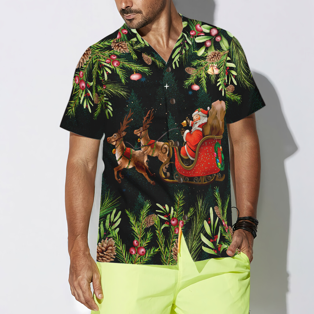 Drune | Hyperfavor Santa Santa Riding Sleigh 3 Muster Hawaiian Shirt, Weihnachtshemden Kurzarm Button-Down-Hemd Für Männer Und Frauen