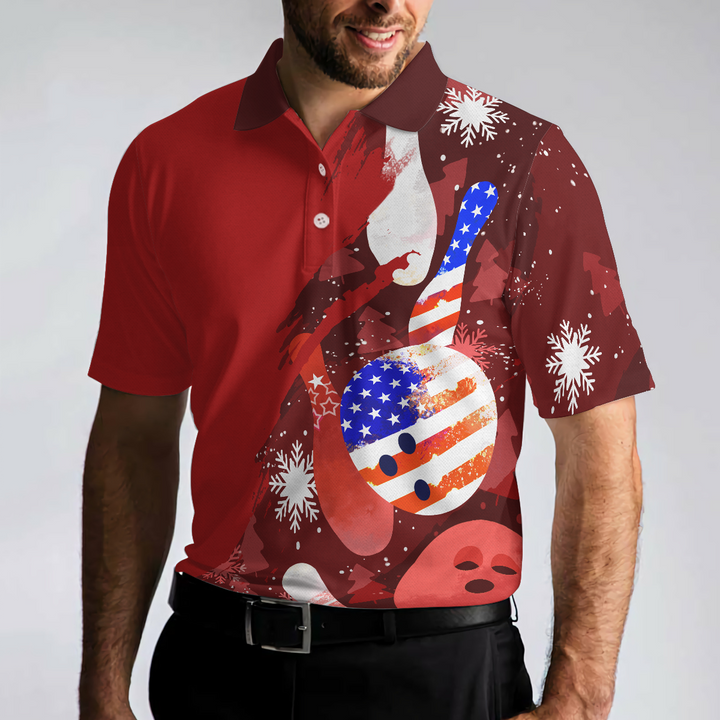 Drune | Amerikanische Flagge Weihnachten Bowlingball und Pins Herren Polohemden