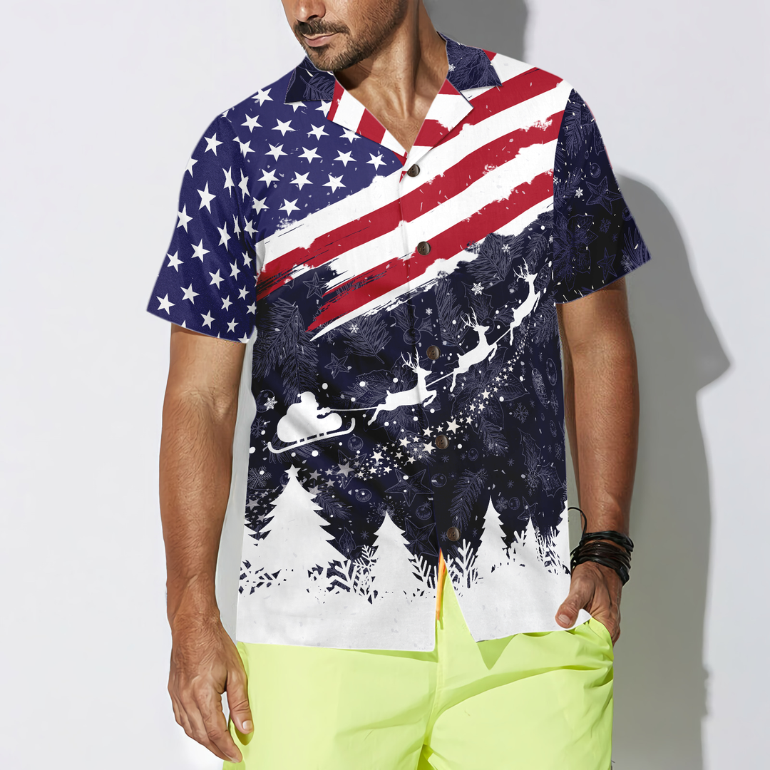 Drune | Hyperfavor Weihnachts-Hawaiianhemden, Frohe Weihnachten USA-Flaggenmuster-Shirt Kurzarm, Weihnachtshemd-Idee Geschenk für Männer und Frauen