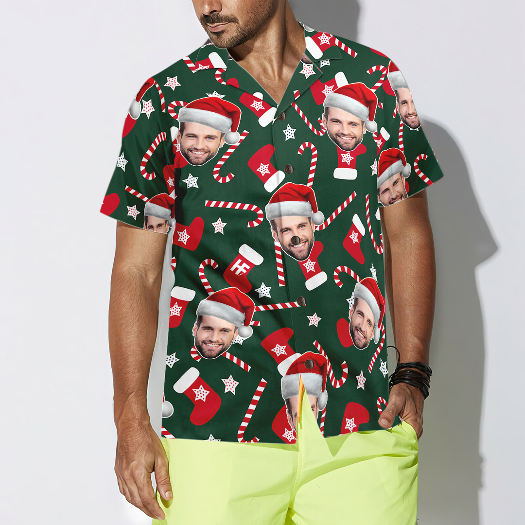 Drune | Lustiges benutzerdefiniertes Gesicht Weihnachtsmuster nahtlos 02 benutzerdefiniertes Hawaiihemd