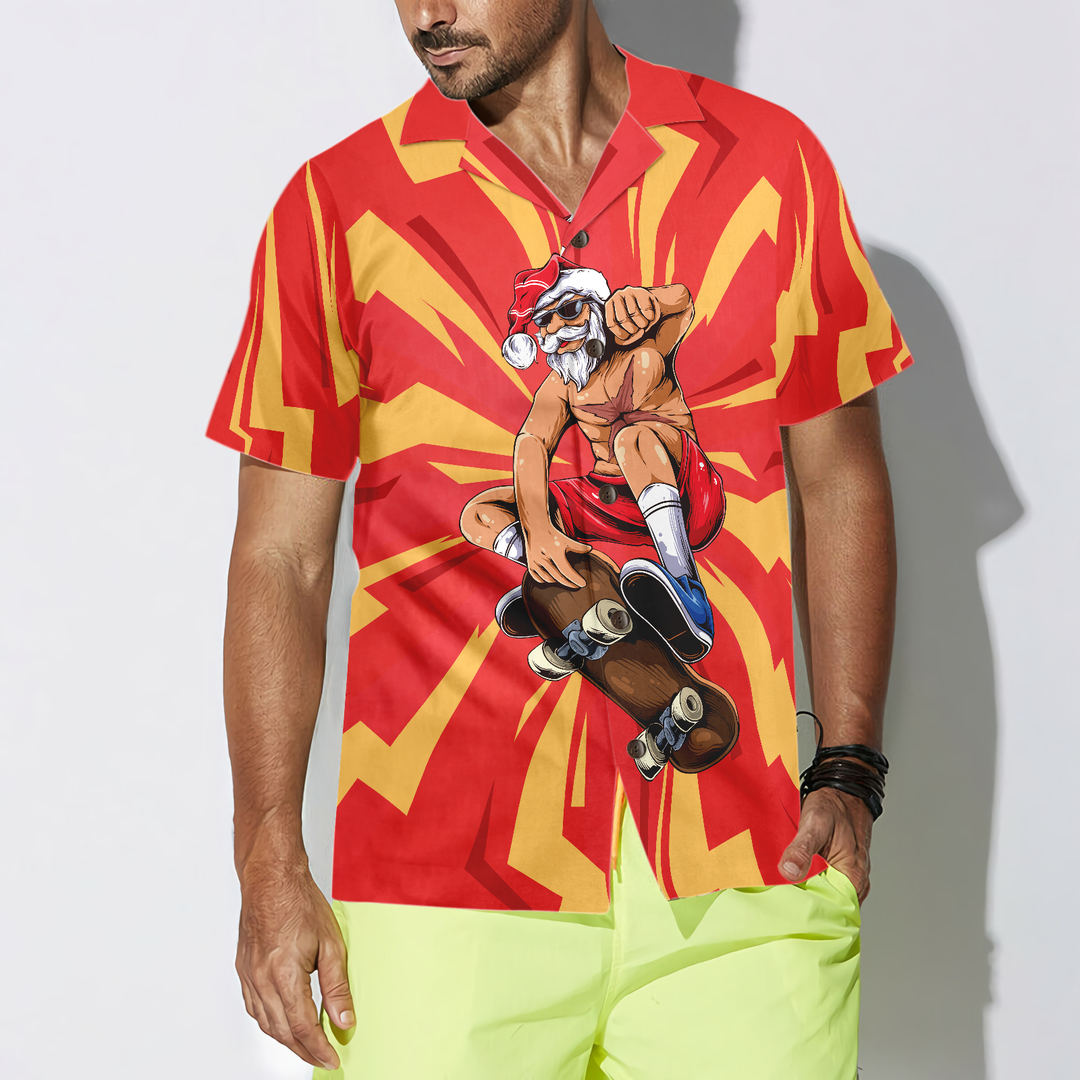 Drune | Hyperfavor Weihnachten Hawaiian-Shirts für Männer und Frauen, Santa Skateboarder Hawaiian-Shirt Kurzarm Hemd