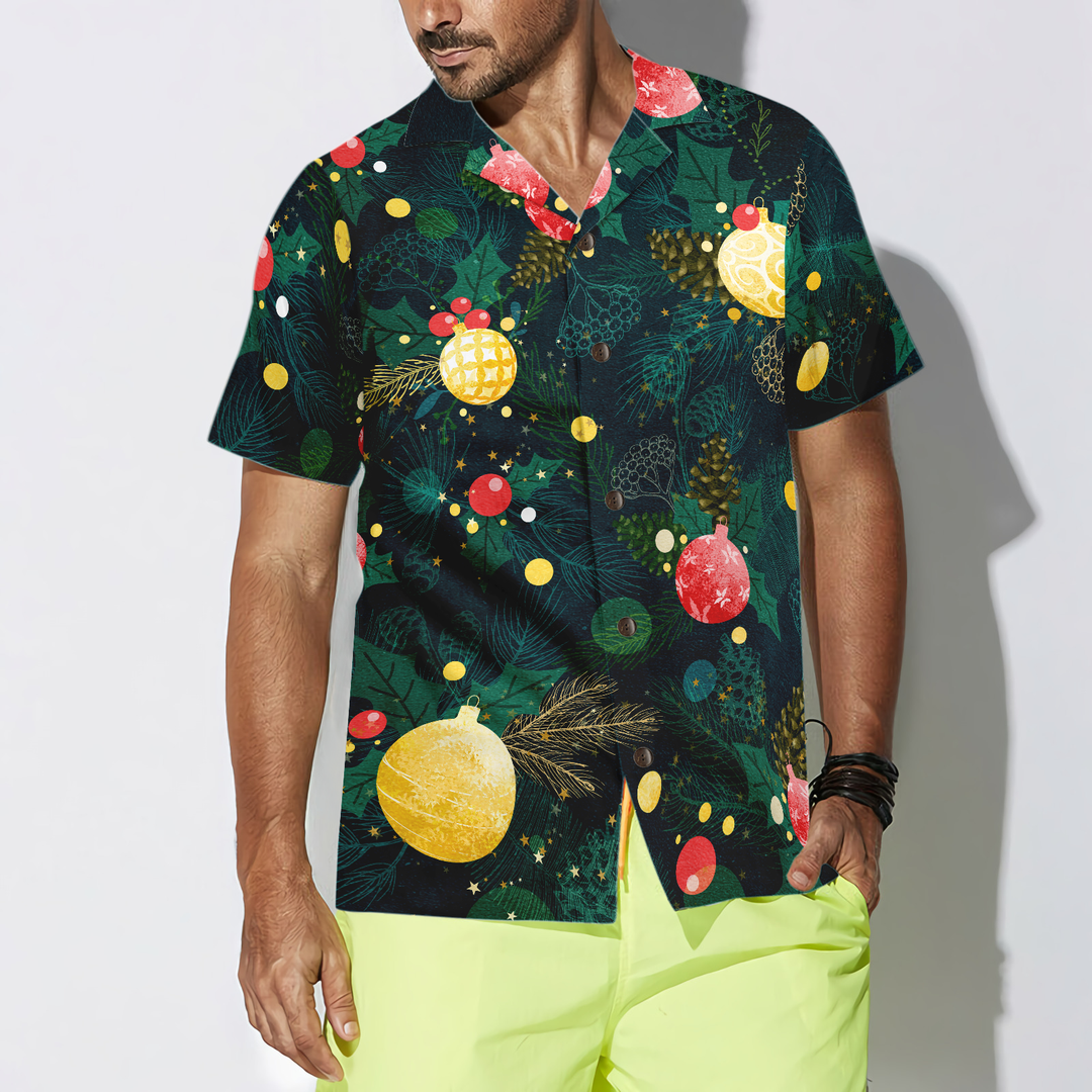 Drune | Hyperfavor Weihnachts-Hawaiianhemden, Weihnachtsbaumornament-Musterhemd Kurzarm, Weihnachtshemd Geschenkidee für Männer und Frauen