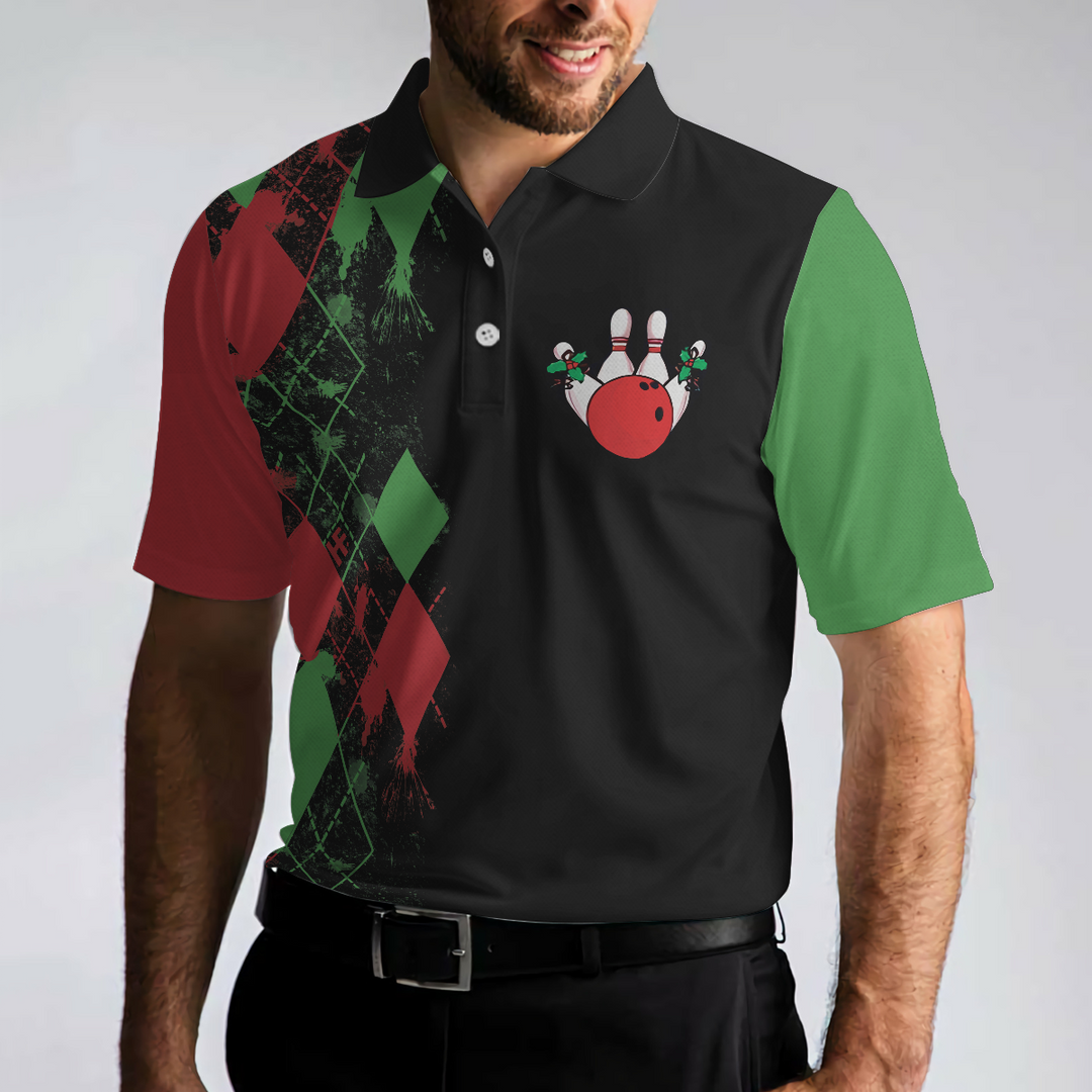 Drune | Bowly Nachthemd Poloshirt, Weihnachtsmotiv Poloshirt Design, Beste Weihnachtsgeschenkidee für Bowlingliebhaber