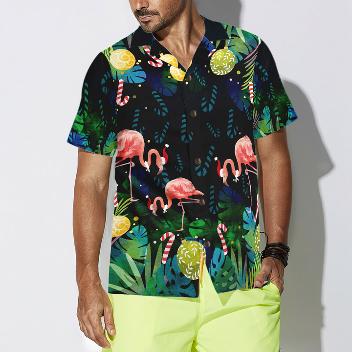 Drune | Hyperfavor Weihnachts Hawaiian Shirts für Männer und Frauen, Weihnachts Flamingo Tropical Hawaiian Shirt Knopfleiste Kurzarm