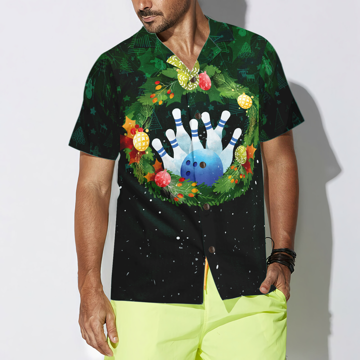 Drune | Hyperfavor Weihnachts-Hawaiian-Shirts für Männer und Frauen, Weihnachtskranz Bowling Hawaiian Shirt Knopfleiste Kurzarm.png