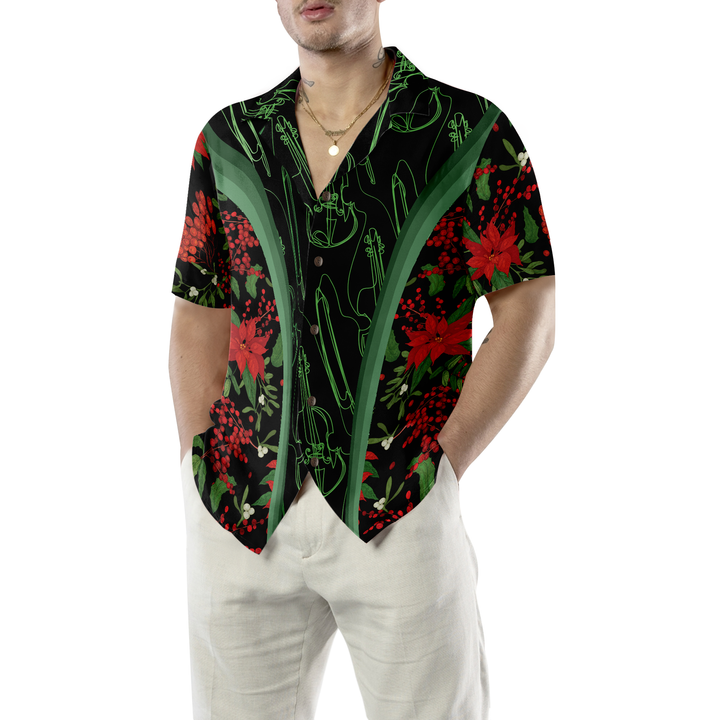 Drune | Hyperfavor Weihnachts-Hawaiianhemden, Weihnachtsgeigenmusik-Musterhemd Kurzarm, Weihnachtshemd Geschenkidee für Männer und Frauen