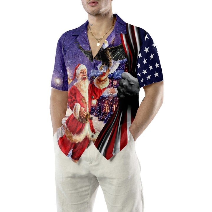 Drune | Hyperfavor Weihnachts-Hawaiian-Shirts, Santa mit Adler Shirt Kurzarm, Weihnachts-Shirt-Idee Geschenk für Männer und Frauen