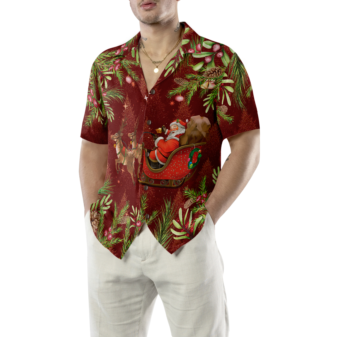 Drune | Hyperfavor Santa Santa Schlittenfahren 2 Muster Hawaiian Shirt, Weihnachtshemden Kurzarm Knopfdown Hemd Für Männer Und Frauen