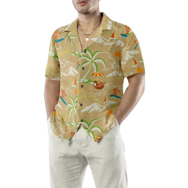 Drune | Hyperfavor Weihnachts-Hawaiian-Shirts, Santa Strand Sommer Muster 4 Shirt Kurzarm, Weihnachtshemd Geschenkidee für Männer und Frauen