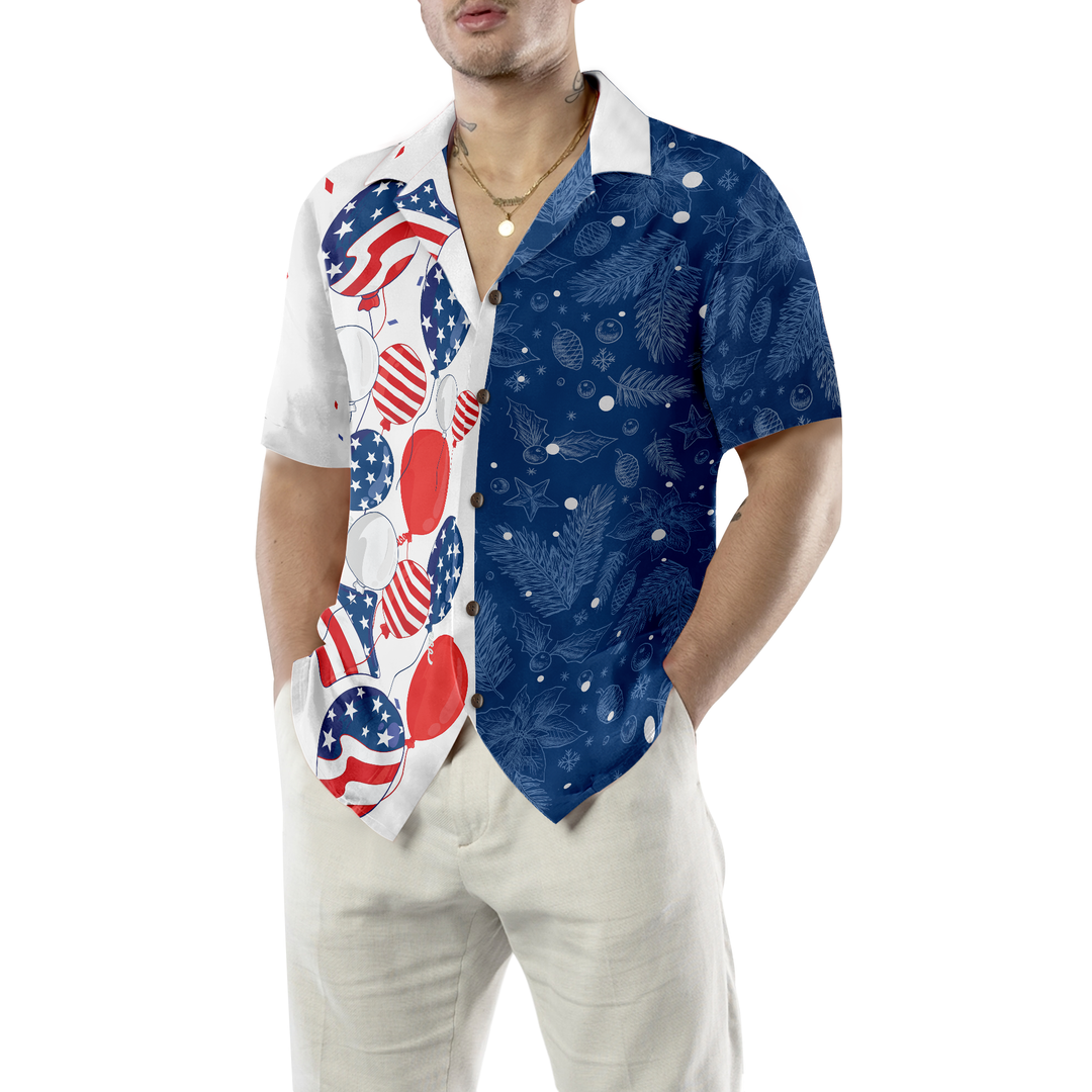 Drune | Hyperfavor Weihnachten USA Ballons Muster Hawaiian Shirt, Weihnachtshemden Kurzarm Button-Down-Hemd für Männer und Frauen