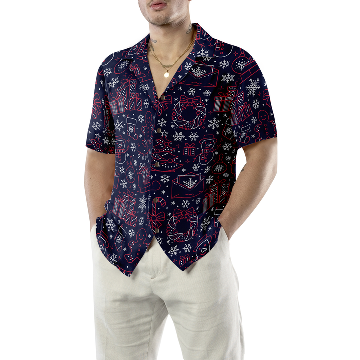 Drune | Hawaiian Hemden, Weihnachtslinienmuster Shirt Kurzarm, Weihnachtshemd Geschenkidee für Männer und Frauen