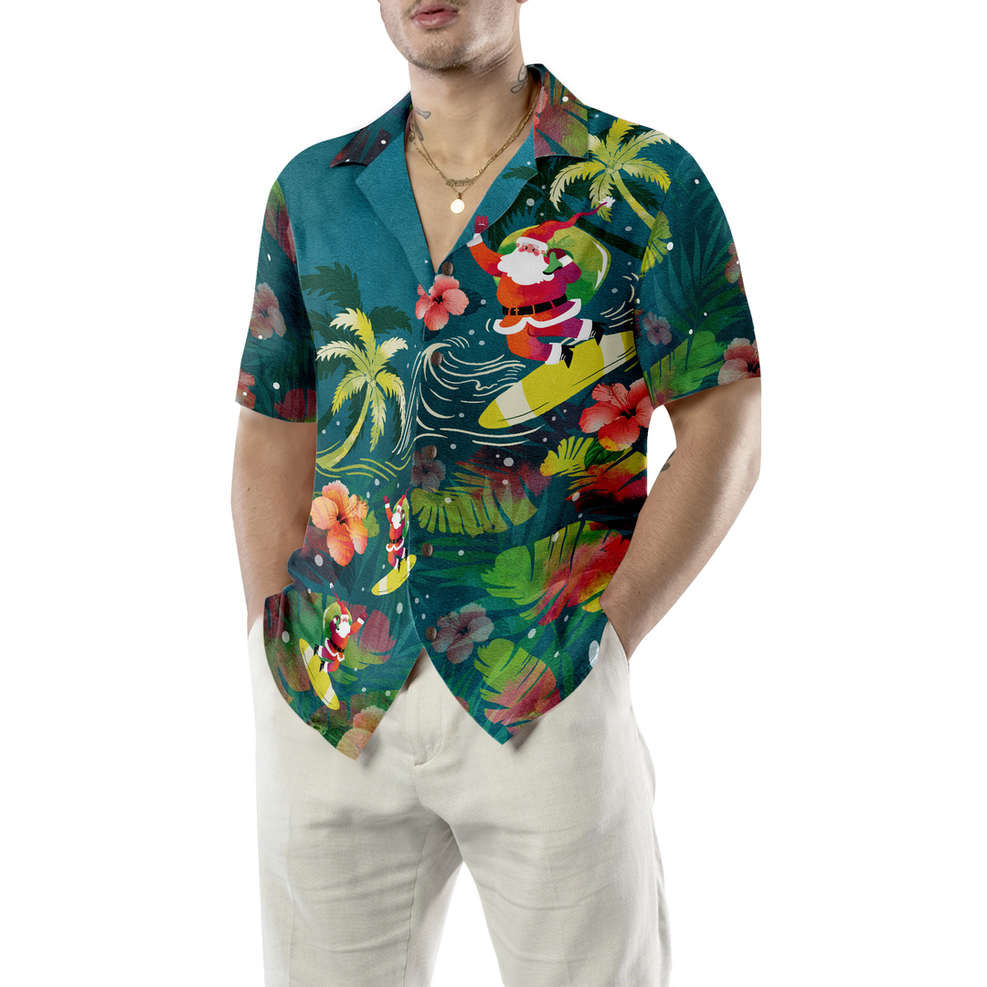 Drune | Hyperfavor Weihnachten Hawaiian Shirts für Männer und Frauen, Santa Surfen Tropisches Hawaiian Shirt Knopfdown Shirt Kurzarm