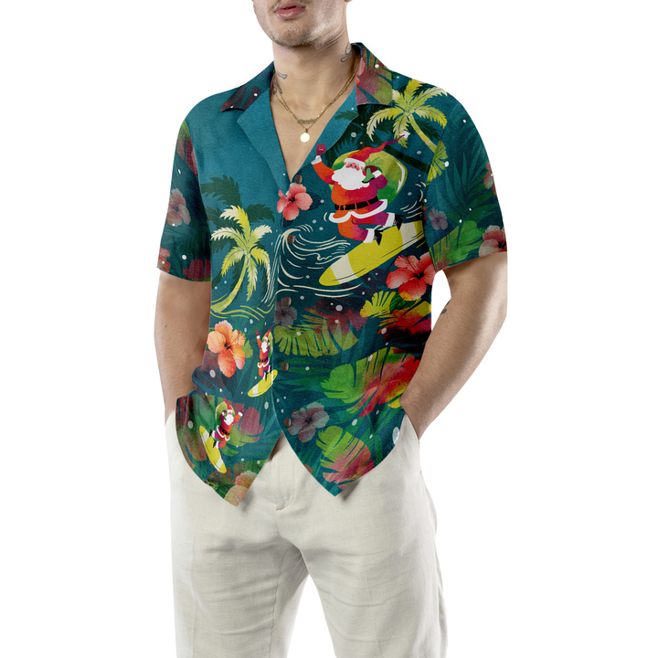 Drune | Hyperfavor Weihnachten Hawaiian Shirts für Männer und Frauen, Santa Surfen Tropisches Hawaiian Shirt Knopfdown Shirt Kurzarm