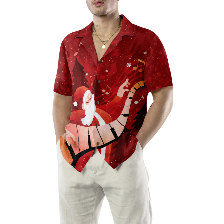 Drune | Hyperfavor Weihnachts-Hawaiian-Shirts für Männer und Frauen, Santa spielt Klavier Hawaiian Shirt Knopf-down Shirt Kurzarm