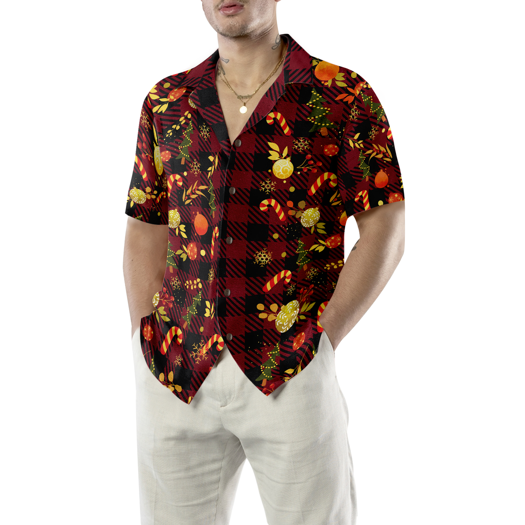 Drune | Hyperfavor Weihnachts-Hawaiian-Shirts, Frohe Weihnachten Rotkariertes Muster Shirt Kurzarm, Weihnachts-Shirt Geschenkidee Für Männer Und Frauen