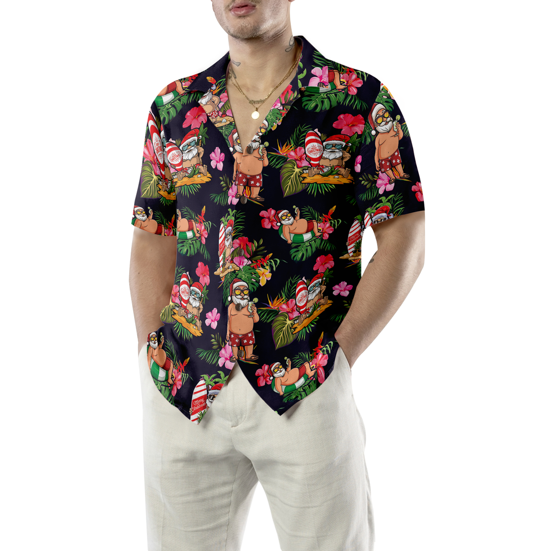 Drune | Hyperfavor Weihnachten Hawaiian Shirt, Santa mit tropischem Blumenmuster Kurzarmshirt, Weihnachtshir Idee Geschenk für Männer und Frauen