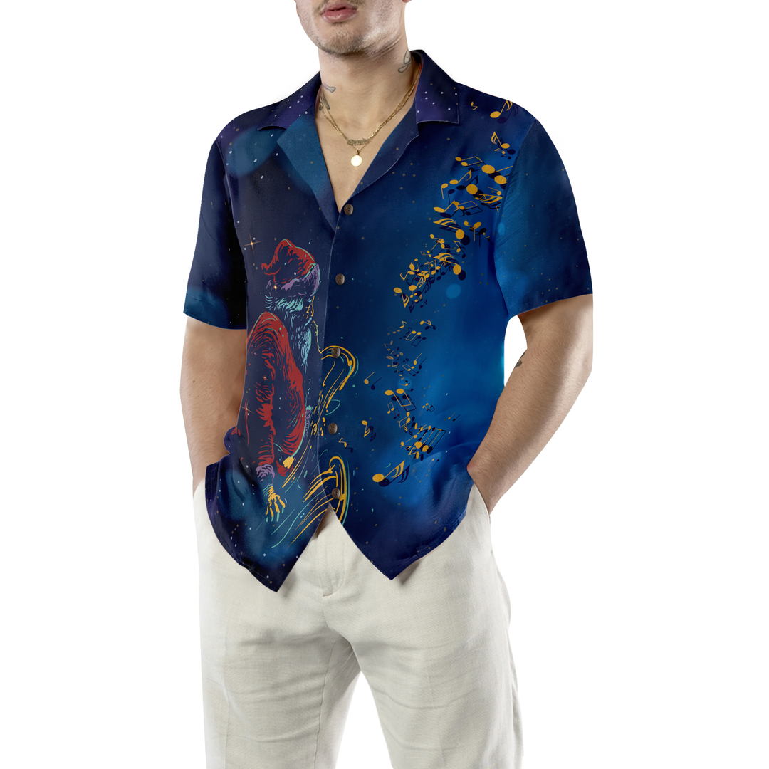 Drune | Hyperfavor Weihnachts-Hawaiihhemden, Santa Claus spielt das Saxophon Shirt Kurzarm, Weihnachtshemd Geschenkidee für Männer und Frauen