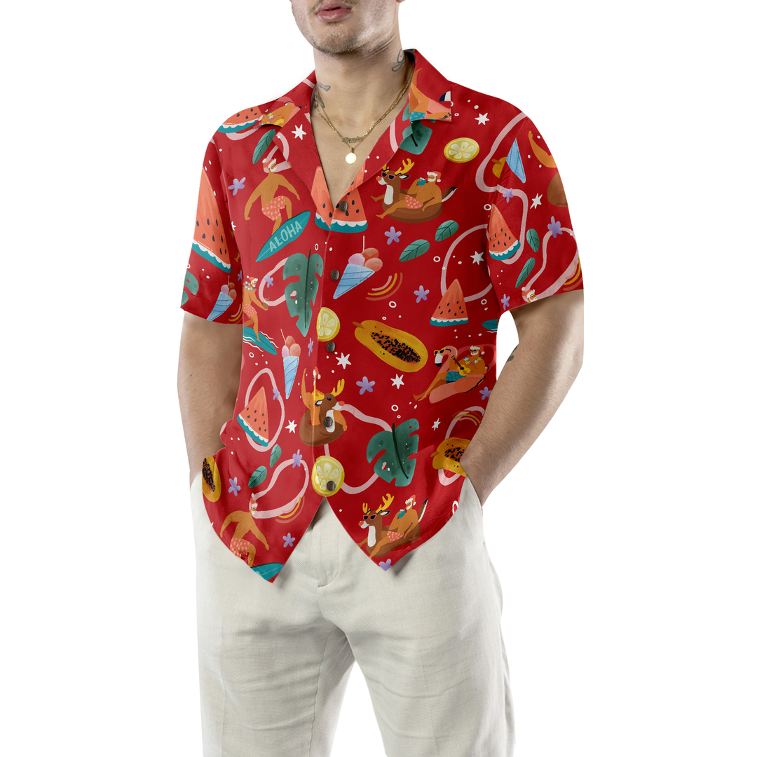 Drune | Hyperfavor Santa Surfing 3 Muster Hawaiian Shirt, Weihnachtshemden Kurzarm Button Down Shirt für Männer und Frauen