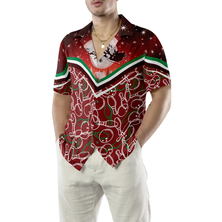 Drune | Hyperfavor Weihnachts-Hawaiian-Shirts, Weihnachtsnacht mit Bowling-Muster Shirt Kurzarm, Weihnachts-Shirt Geschenkidee für Männer und Frauen