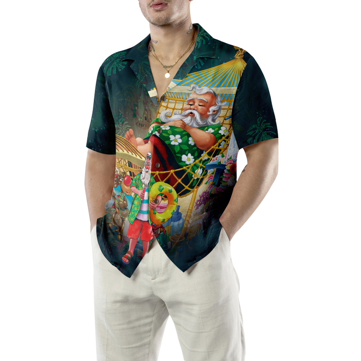 Drune | Hyperfavor Weihnachts-Hawaiian-Shirts, Weihnachtsmann am Strand Kurzarmhemd, Weihnachtshemd Geschenkidee für Männer und Frauen