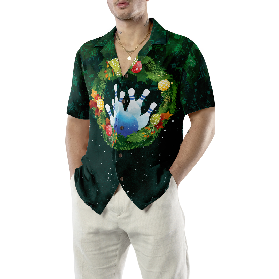 Drune | Hyperfavor Weihnachts-Hawaiian-Shirts für Männer und Frauen, Weihnachtskranz Bowling Hawaiian Shirt Knopfleiste Kurzarm.png