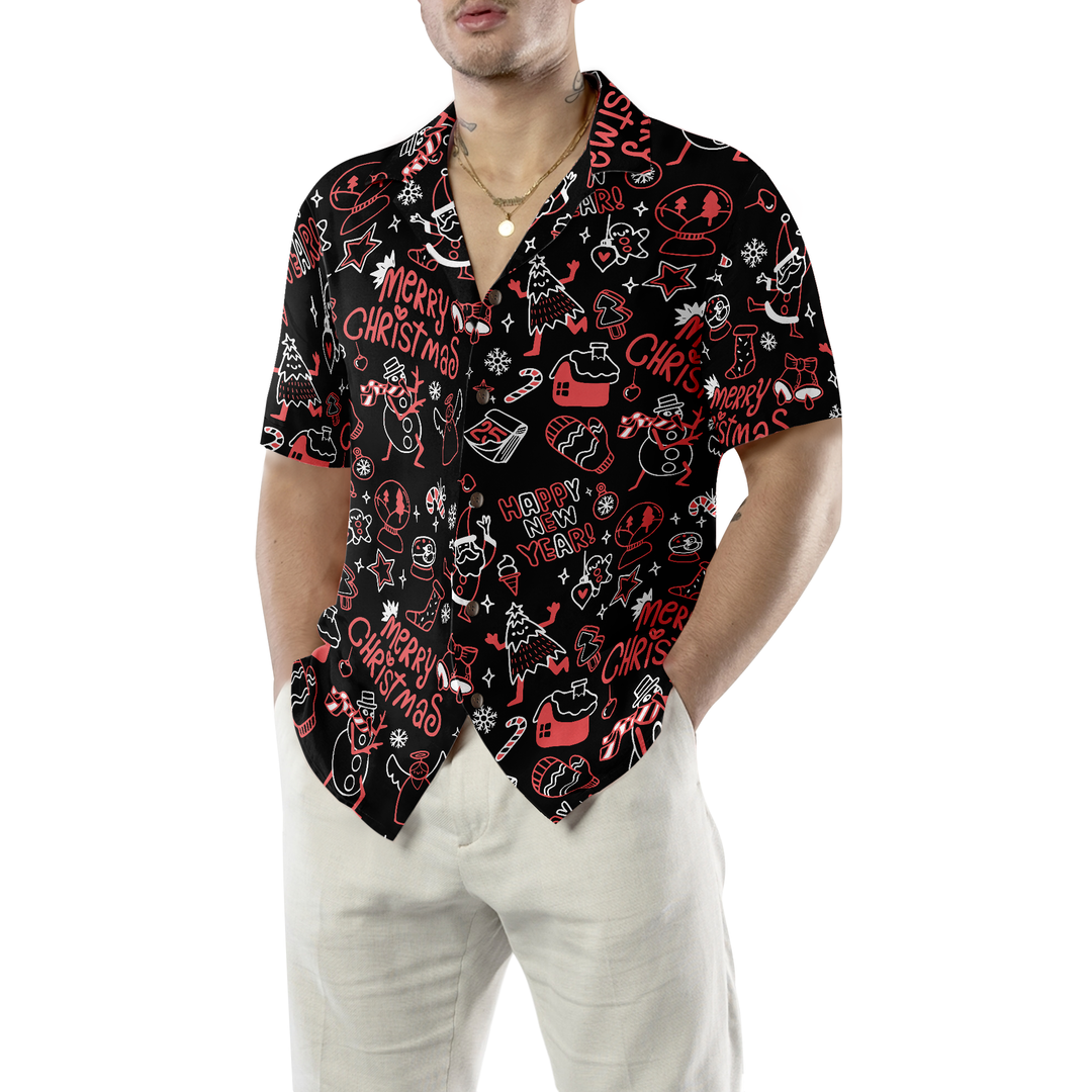 Drune | Hyperfavor Weihnachts-Hawaiianhemden, Weihnachts-Linienmuster-Hemd Kurzarm, Weihnachtshemd Geschenkidee für Männer und Frauen