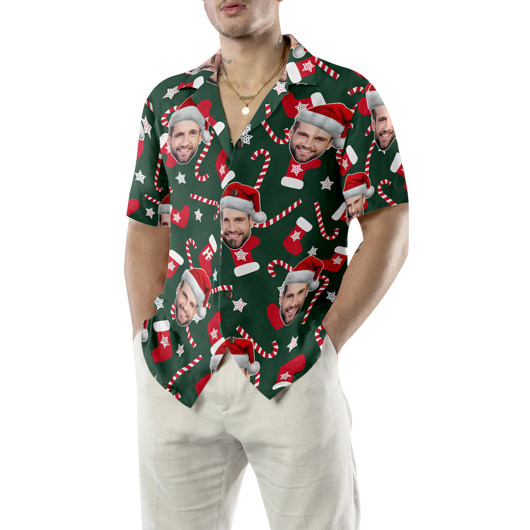 Drune | Lustiges benutzerdefiniertes Gesicht Weihnachtsmuster nahtlos 02 benutzerdefiniertes Hawaiihemd