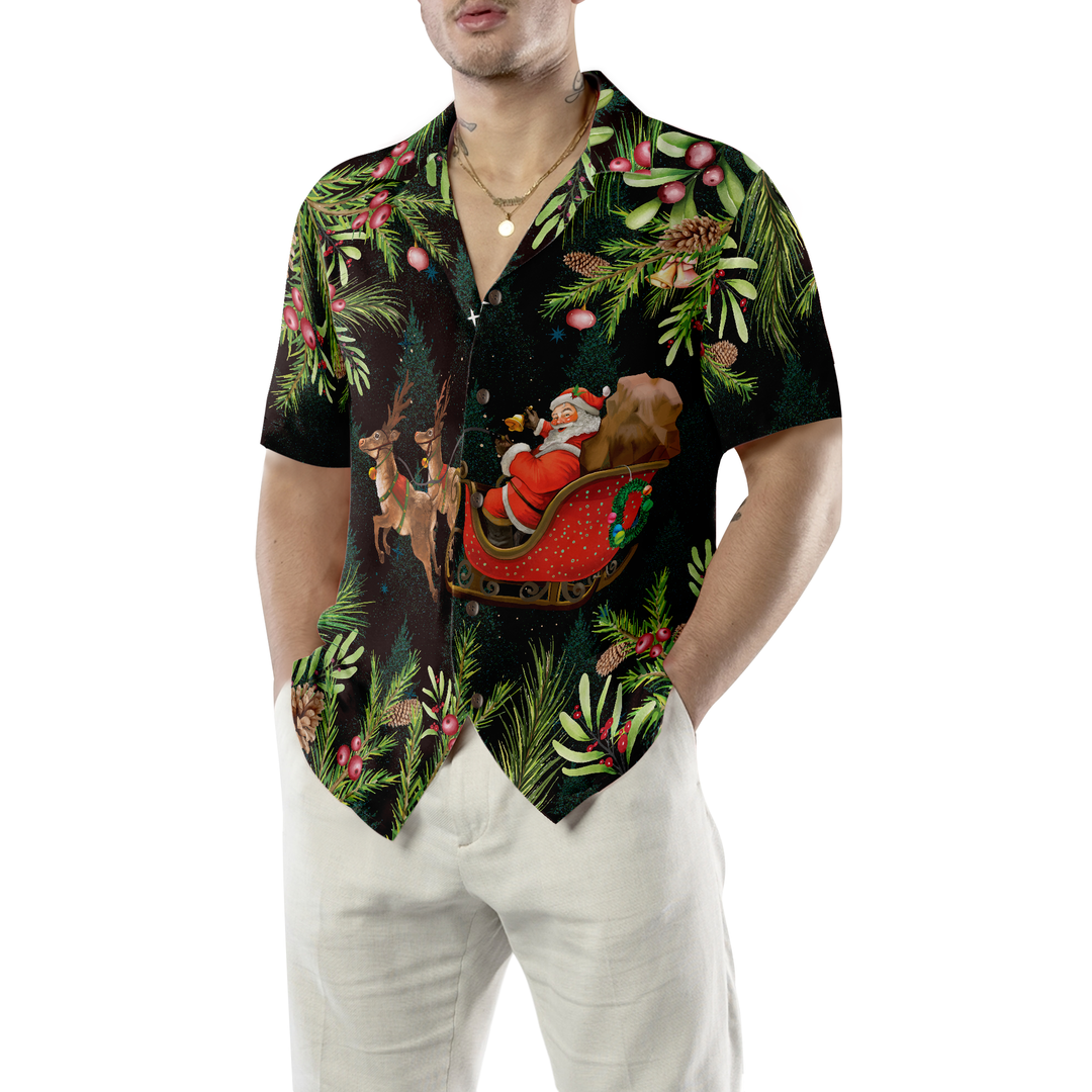 Drune | Hyperfavor Santa Santa Riding Sleigh 3 Muster Hawaiian Shirt, Weihnachtshemden Kurzarm Button-Down-Hemd Für Männer Und Frauen