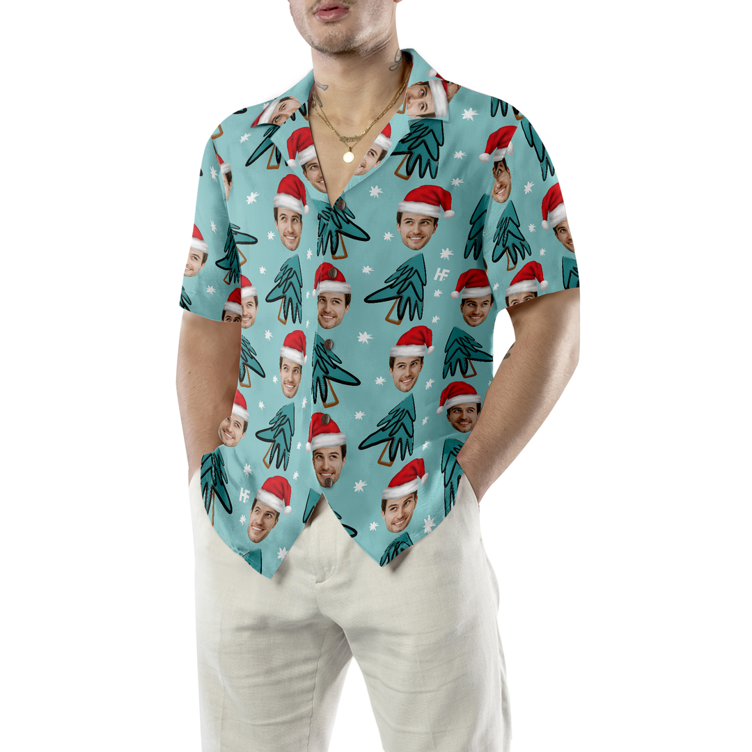 Drune | Lustiges benutzerdefiniertes Gesicht Weihnachtsbaum benutzerdefiniertes Hawaiian Shirt