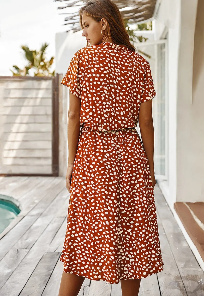 Drune Casual Kleid | Gepunktetes kurzärmeliges Sommerkleid