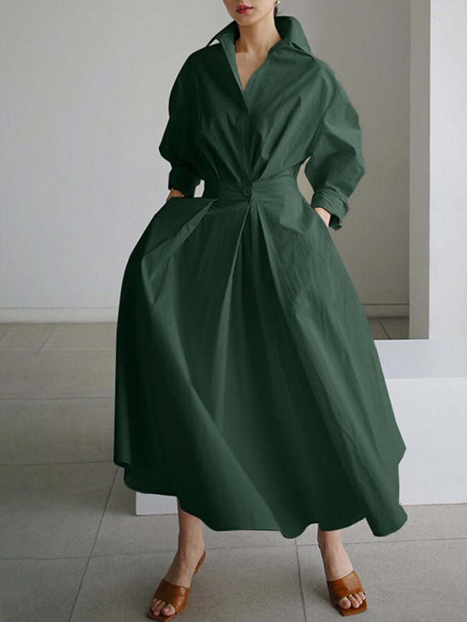 Drune | Elegantes Hemdblusen-Maxi-Kleid mit Gürtel für Damen