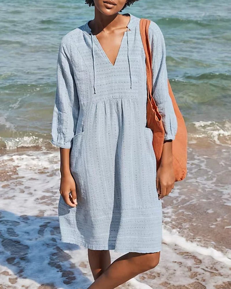Drune | Entspannendes Boho Hemdblusenkleid mit V-Ausschnitt für Damen