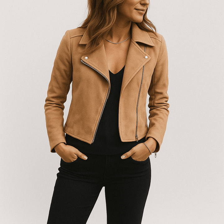 Drune | Bikerjacke Aus Wildlederimitat Stylische Übergangsjacke mit Reißverschlussdetails