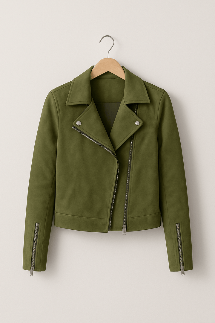 Drune | Bikerjacke Aus Wildlederimitat Stylische Übergangsjacke mit Reißverschlussdetails