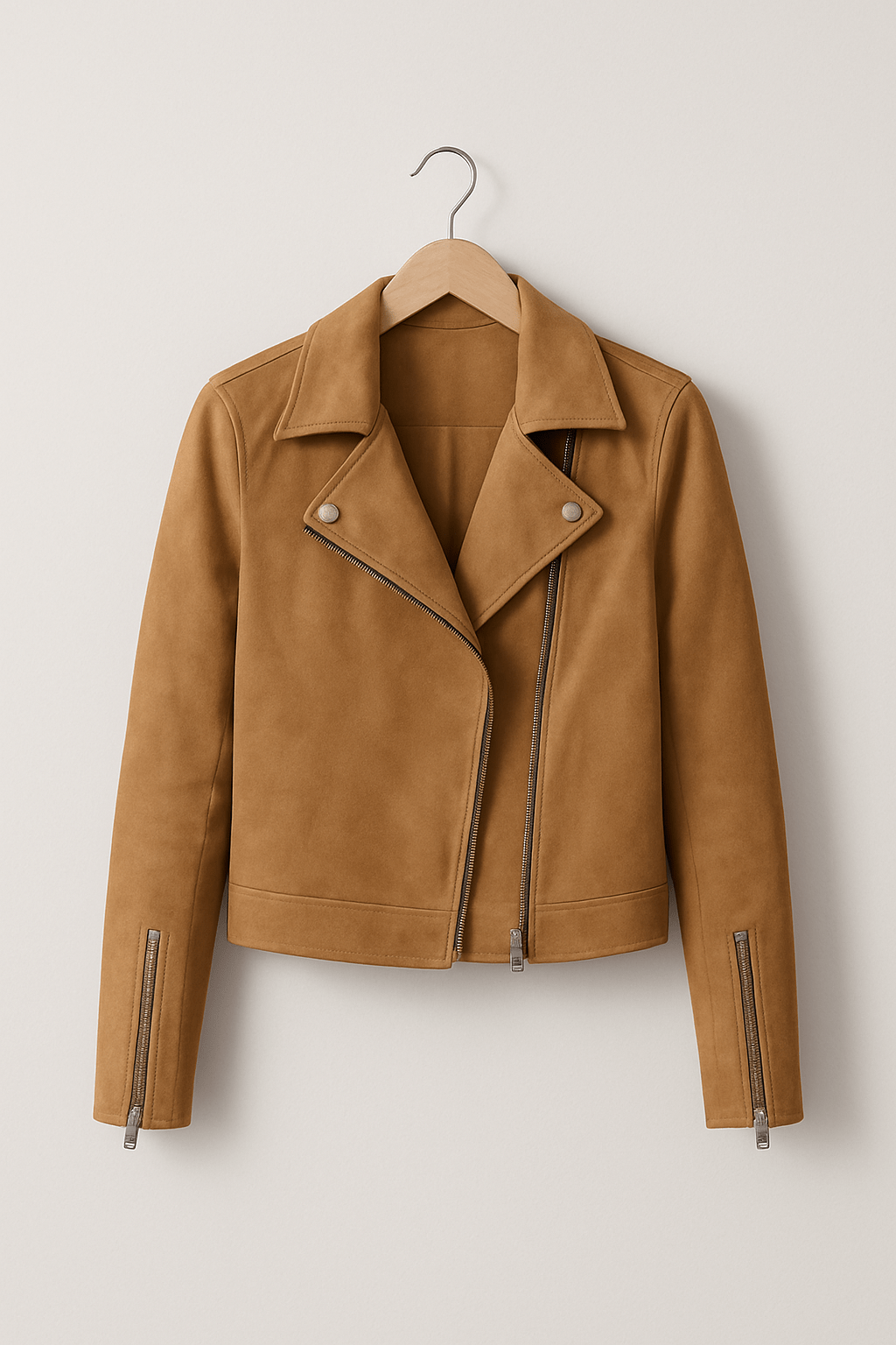 Drune | Bikerjacke Aus Wildlederimitat Stylische Übergangsjacke mit Reißverschlussdetails