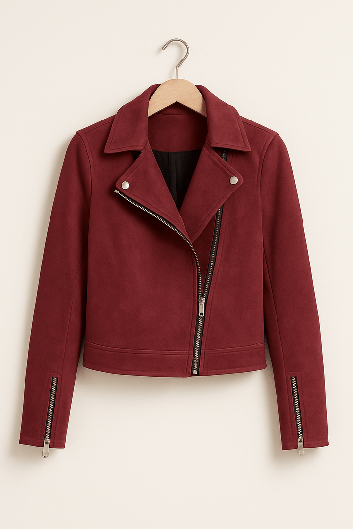 Drune | Bikerjacke Aus Wildlederimitat Stylische Übergangsjacke mit Reißverschlussdetails
