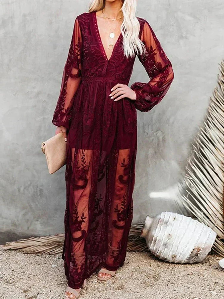 Drune | Elegantes und Fließendes Boho Spitzen-Maxikleid für Damen