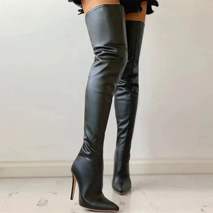 Drune | Overknee-Stiefel - Leder - Spitz zulaufend - Stiletto-Absatz - Elegante Passform