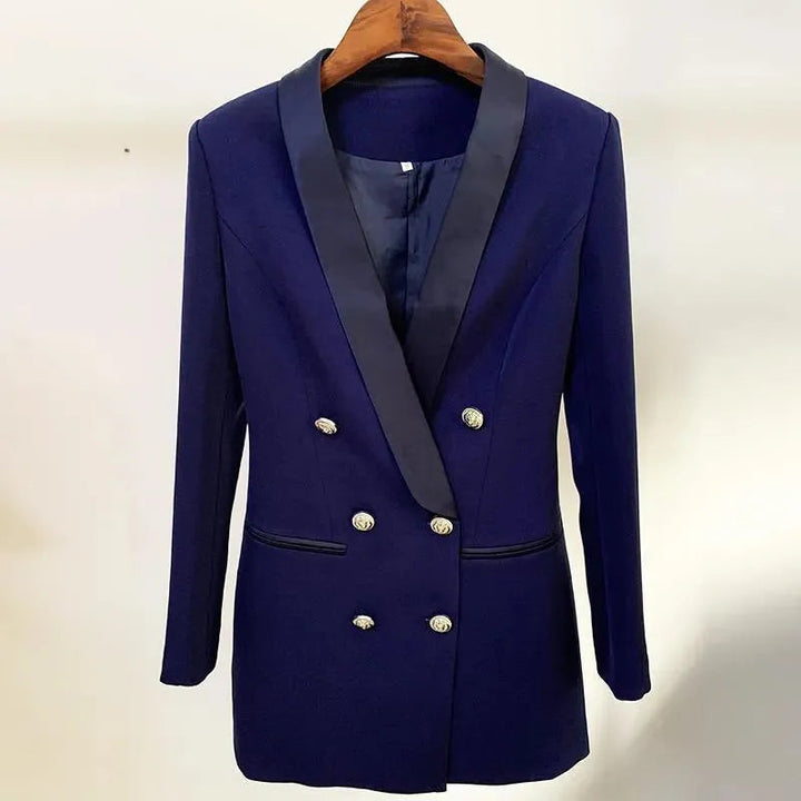 Drune | Navy Blau Tuxedo Blazer Frauen - Lässig - Einfarben